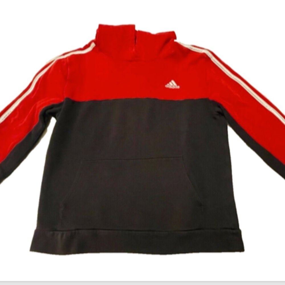 Adidas Boy's Red and Black Hoodie -  Size L (14-16)